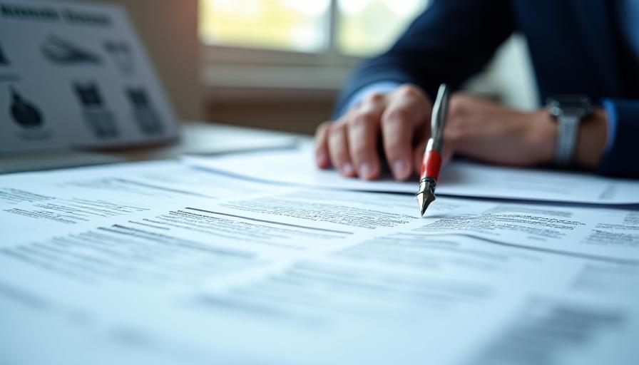 A legal professional reviewing industrial contracts with a focus on precision